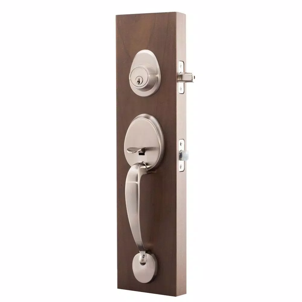 Copper Creek Mid Century Modern Satin Stainless Front Door Handleset with Left-Hand Scandinavian Lever Trim