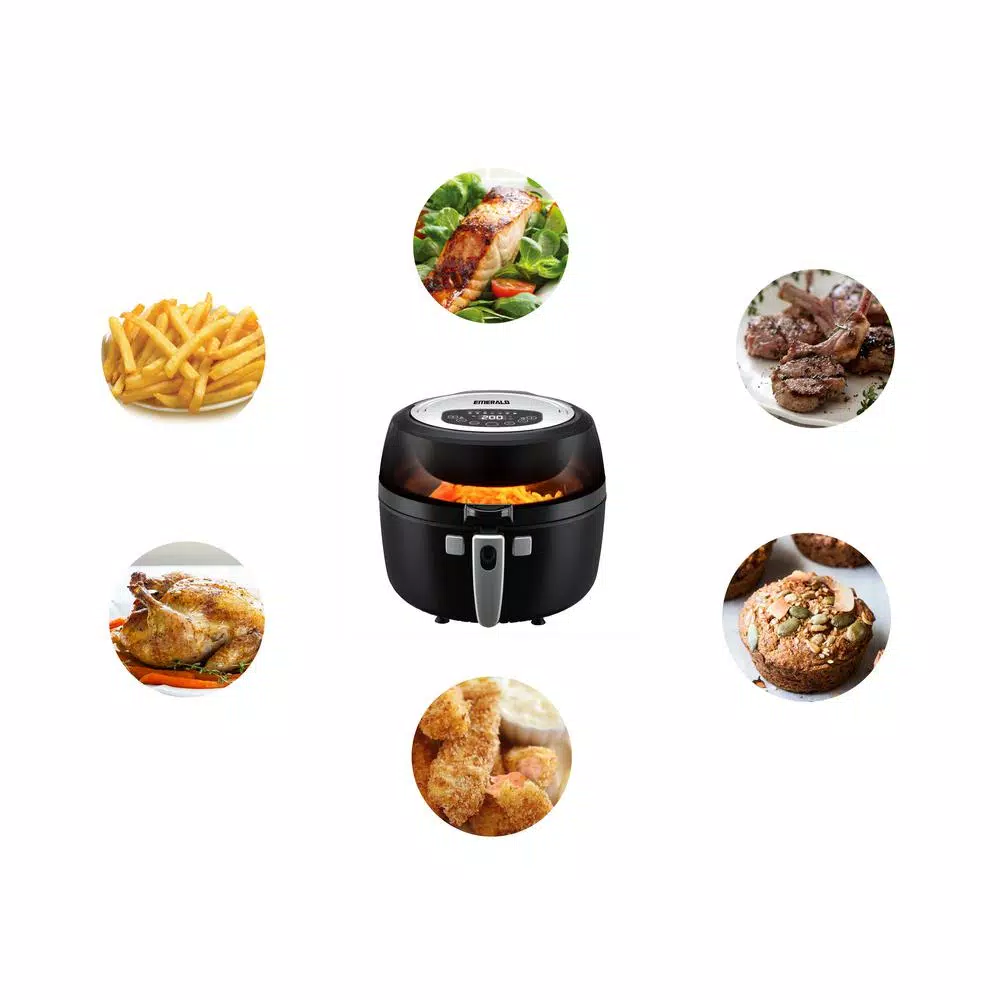 Emerald 6.5L Rotating Air Fryer with Self-Stirring Paddle, 1350W Digital LED Timer & Temperature Control