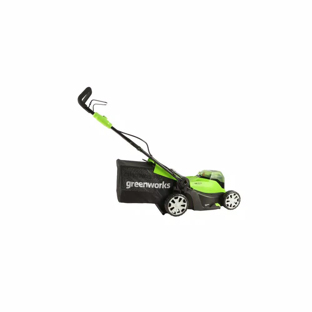 Greenworks 17 in. 48V Cordless Walk Behind Push Lawn Mower with (2) 4 Ah Batteries and Dual Port Charger
