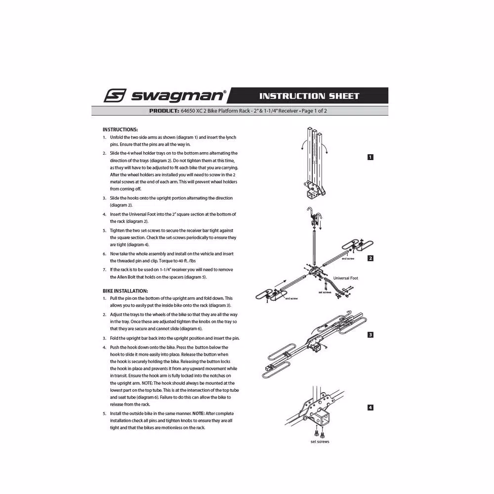 Swagman XC2 Platform Hitch Bike Rack - Carries 2 Bikes, 20-29 inch Wheels, 1-1/4 in. & 2 in. Hitch Receivers