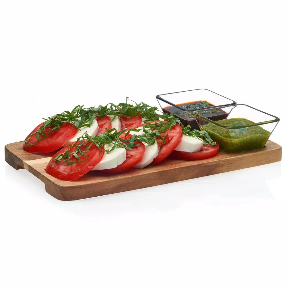 Libbey Acaciawood 3-Piece Glass Dipping Bowl Set with Wood Serving Board