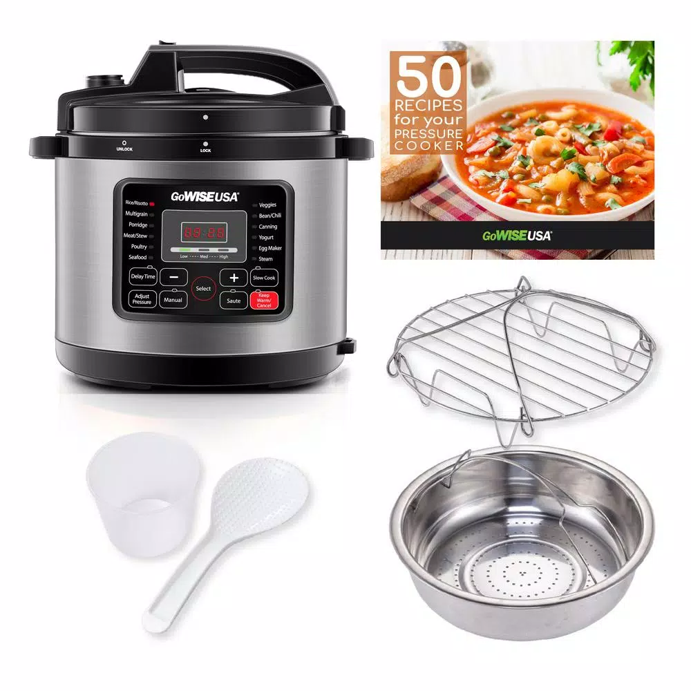 GoWISE USA 8 Qt. Stainless Steel Electric Pressure Cooker with 12 Presets