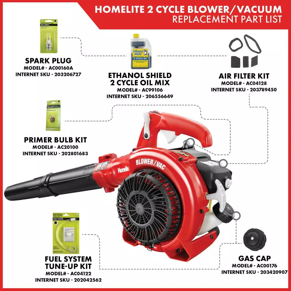 Homelite 26cc Gas Handheld Blower and Vacuum, 150 MPH, 400 CFM, Reconditioned