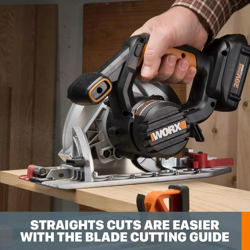 Worx 20V MAX 6-1/2 inch Cordless Circular Saw with ExacTrack, 2.0Ah Battery and Charger Included