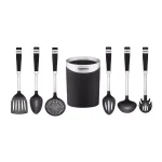 Cuisinart 7-Piece Stainless Steel Kitchen Utensil Set with Barrel Handle and Storage Crock thumbnail 2