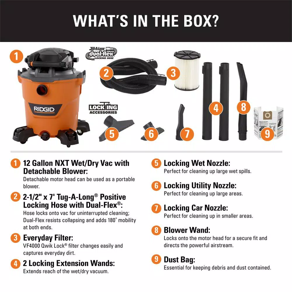 RIDGID 12 Gal. 6.0 Peak HP NXT Wet/Dry Shop Vacuum with Detachable Blower