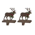 Glitzhome Wooden and Metal Reindeer Stocking Holder Set, 2-Pack Christmas Mantel Decor thumbnail 1