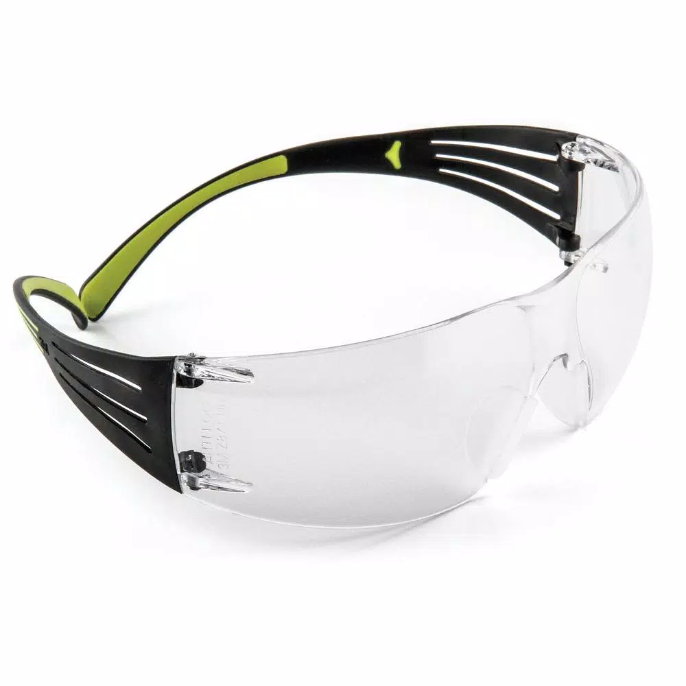 3M SecureFit 400 Series Safety Glasses - Black/Neon Green with Clear Anti-Fog Lenses