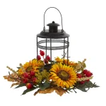 Nearly Natural Sunflower and Berry Artificial Floral Arrangement with Black Metal Candelabrum thumbnail 1