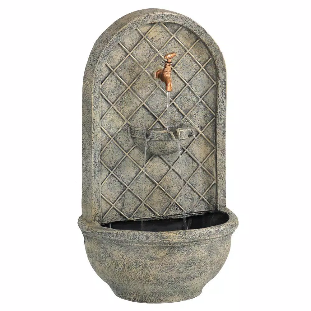 Sunnydaze Decor Messina Resin French Limestone Solar Outdoor Wall Fountain