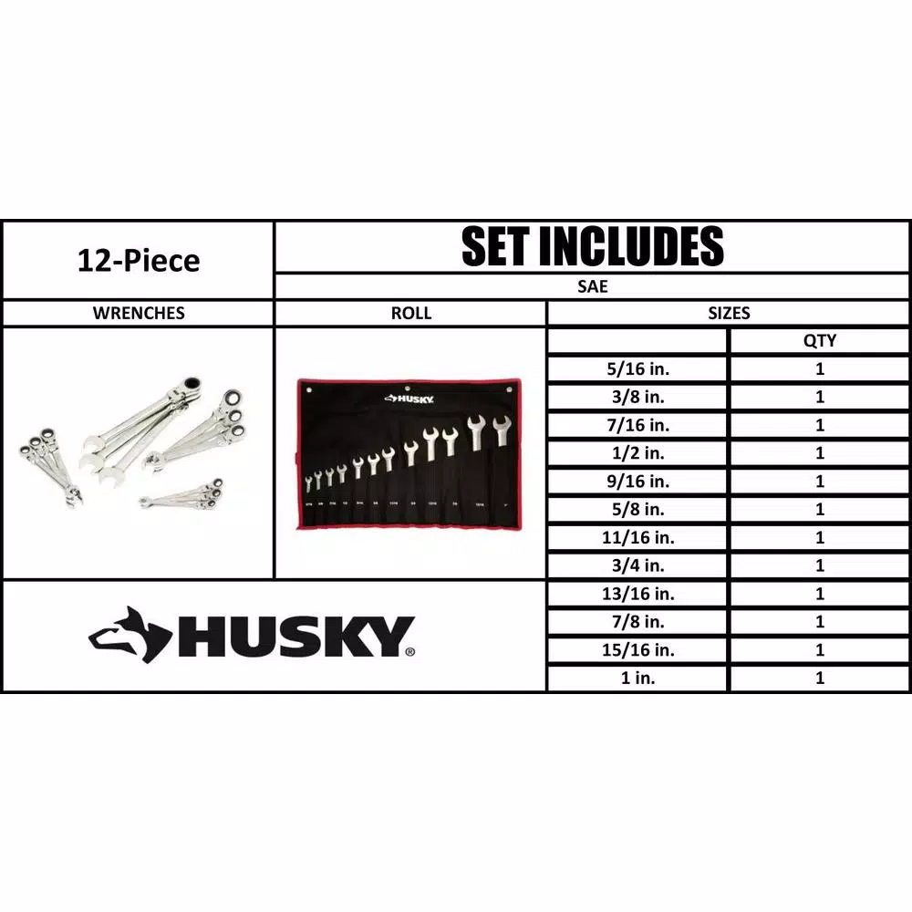 Husky Master SAE Flex Head Ratcheting Wrench Set, 12-Piece