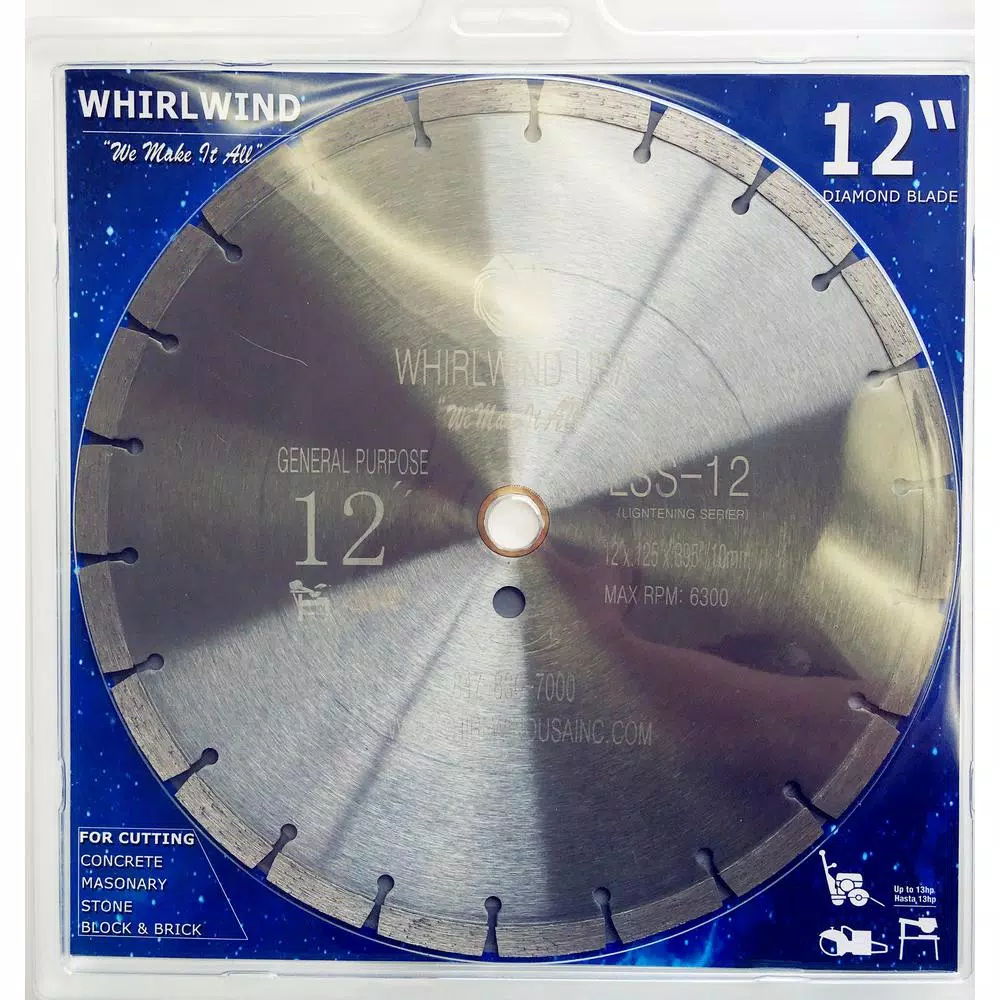 Whirlwind USA 12 in. Segmented Diamond Blade for Concrete, Stone, Brick, and Masonry