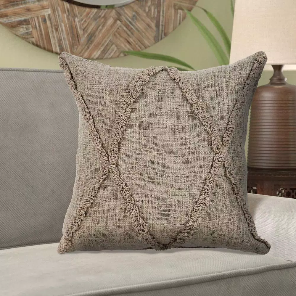 LR Resources Taupe Solid Hypoallergenic Cotton Throw Pillow with Polyester Insert, 20 x 20 in.