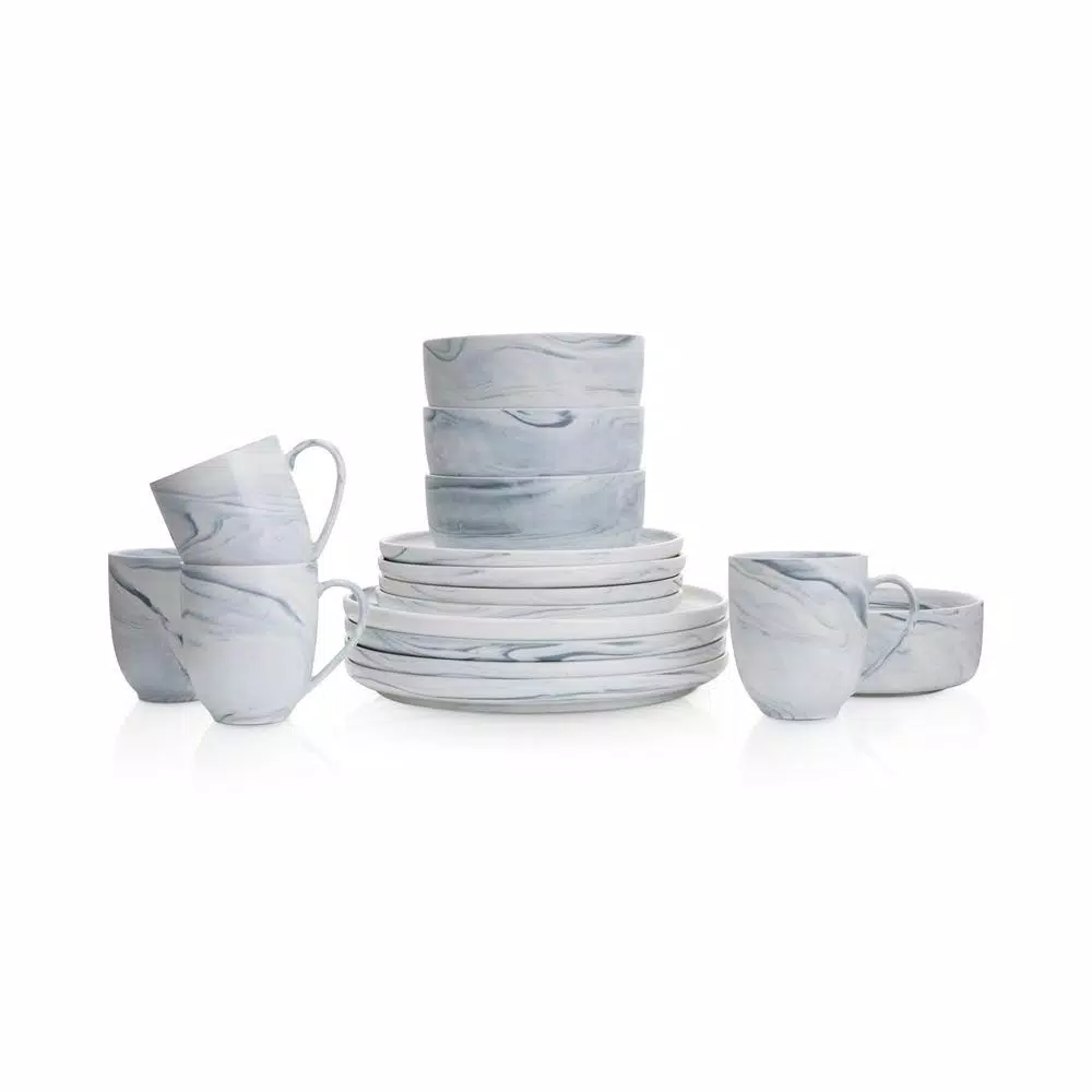 Stone Lain 32-Piece Gray Marble Porcelain Dinnerware Set for 8