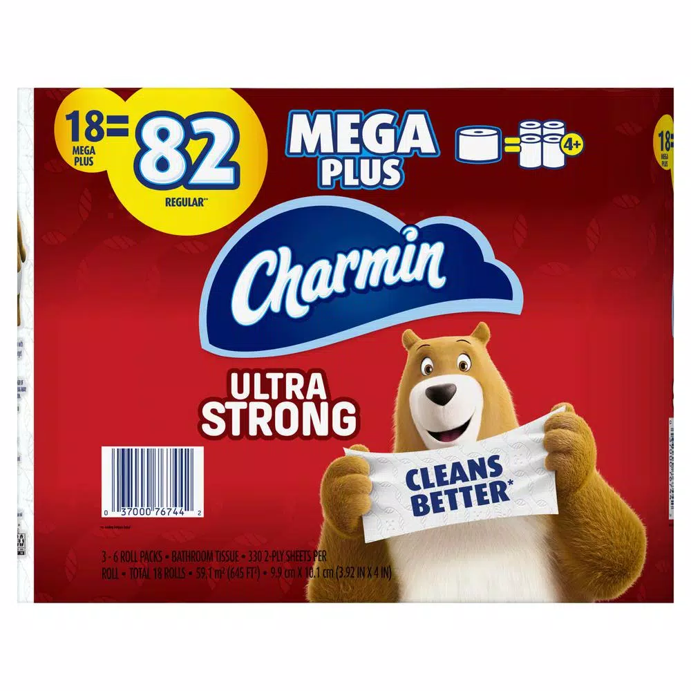 Charmin Ultra Strong Toilet Paper, 18 Mega Plus Rolls, 2-Ply White