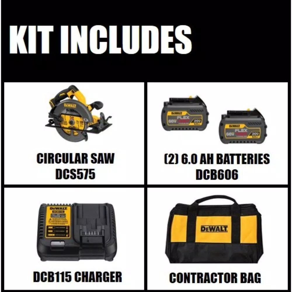 DEWALT FLEXVOLT 60V MAX Cordless Brushless 7-1/4 in. Circular Saw Kit with (2) 6.0Ah Batteries and Charger