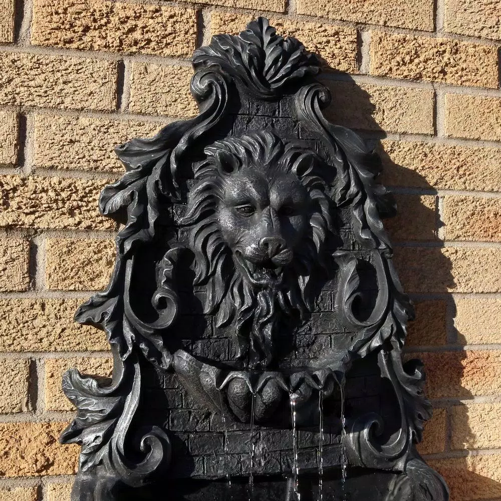 Sunnydaze Decor 30 in. Stoic Courage Lion Head Solar Wall Fountain with Battery Backup