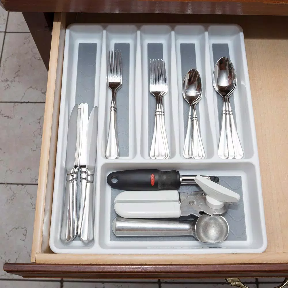 Lavish Home White Durable Plastic 6-Section Drawer Organizer for Kitchen and Office