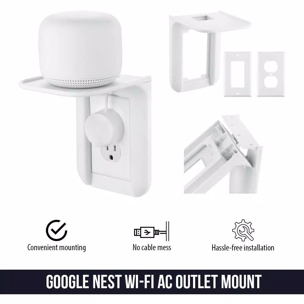 Wasserstein AC Outlet Mount for Google Nest WiFi, Nest Mini, and Nest Hub - Wall Outlet Shelf (2-Pack)
