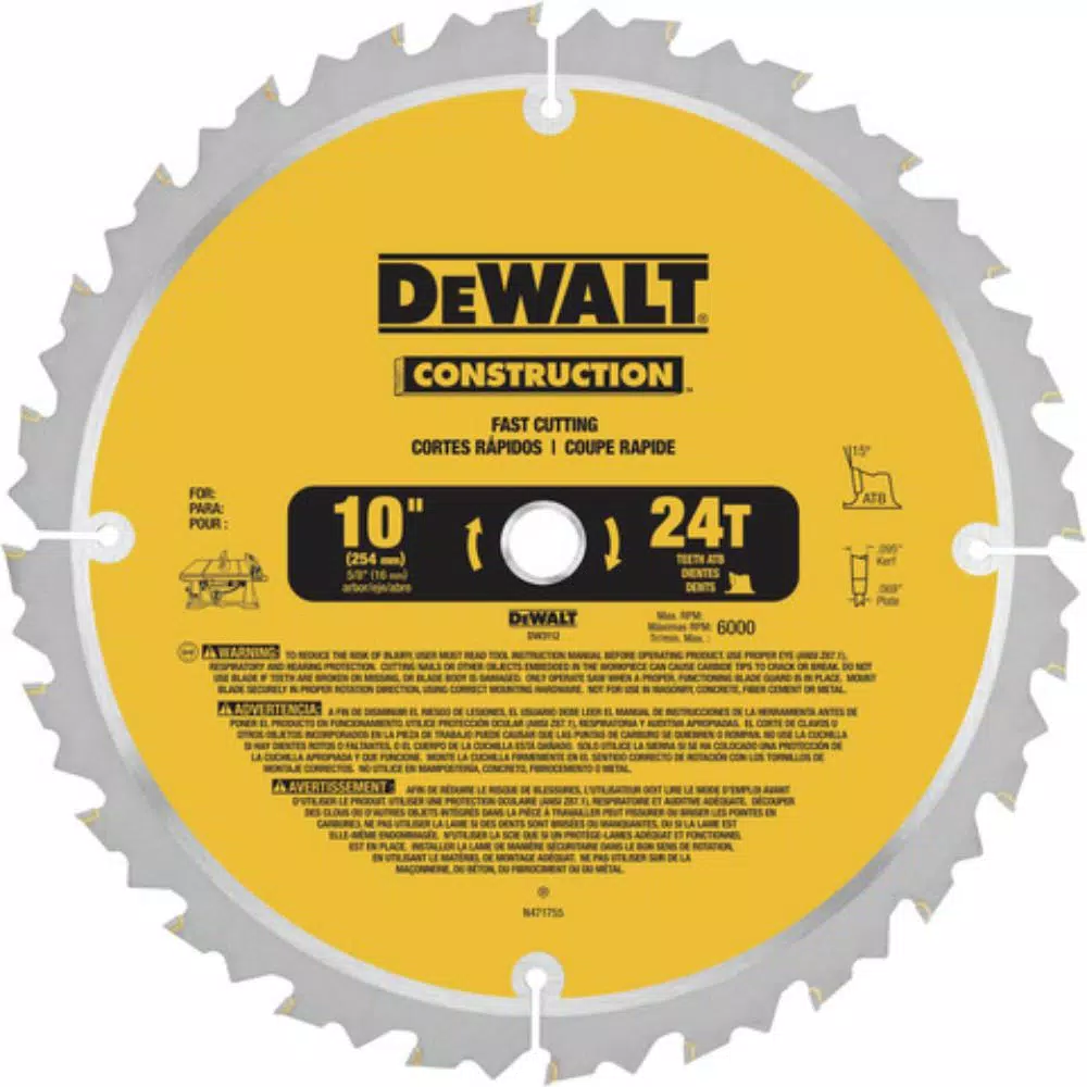 DEWALT 10 in. 24-Teeth Thin Kerf Construction Table Saw Blade (2-Pack)