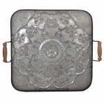 Benjara Ravello Square Gray Wood and Iron Decorative Tray with Floral Detail thumbnail 1