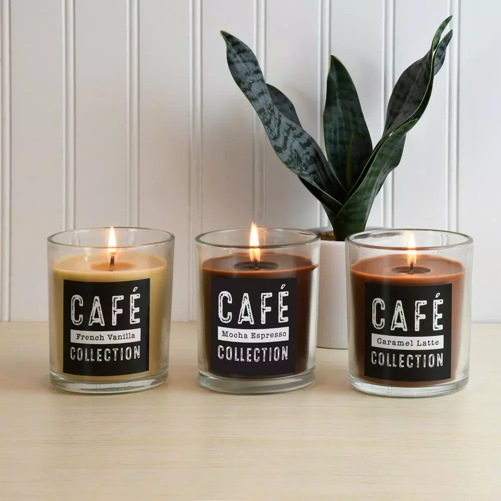 LUMABASE Coffee Cafe Collection Scented Candles, 10 oz. Glass Jars, Set of 3