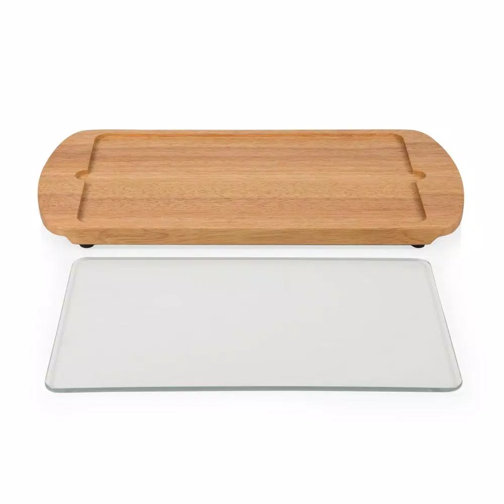 Picnic Time Billboard Rubberwood Serving Tray with Removable Tempered Glass Top