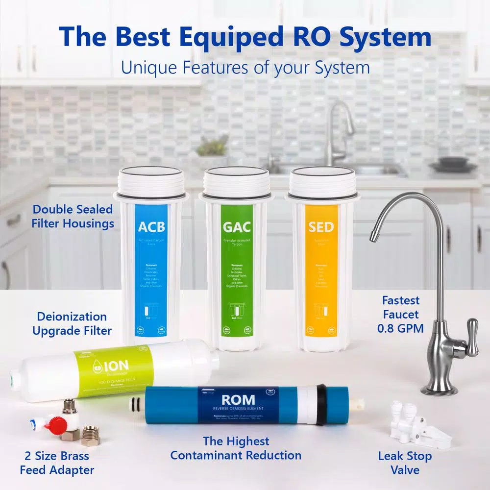 Express Water 6-Stage Reverse Osmosis Deionization Water Filtration System with Faucet and Tank, 100 GPD