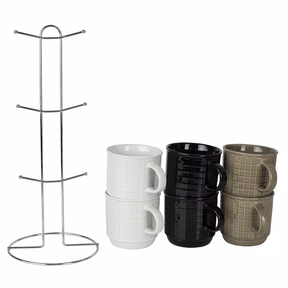 Unbranded Graph 6-Piece Multi-Color Geometric Mug Set with Chrome Plated Stand