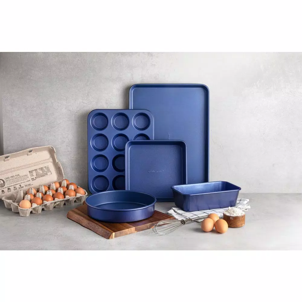 GRANITESTONE Classic Blue Pro 0.8mm Titanium and Diamond Infused Non-Stick 5 Piece Bakeware Set