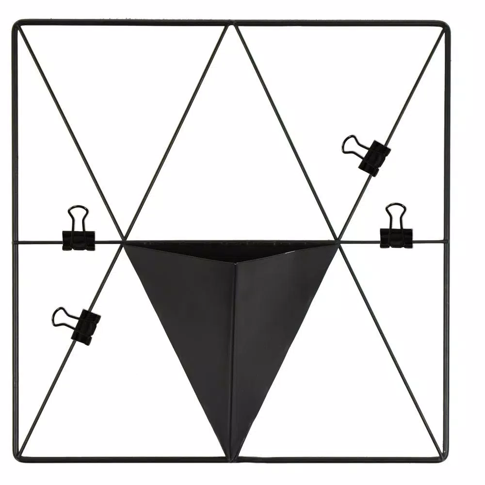 WallPops Matte Black Triangle Metal Grid Wall Organizer with Pocket and Clips