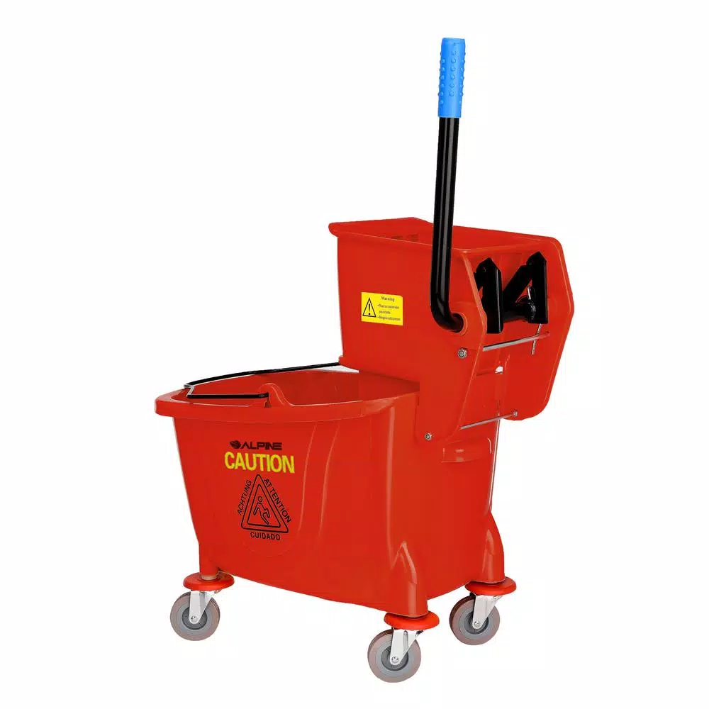 Alpine Industries 36 Qt. Mop Bucket with Side Press Wringer, Red