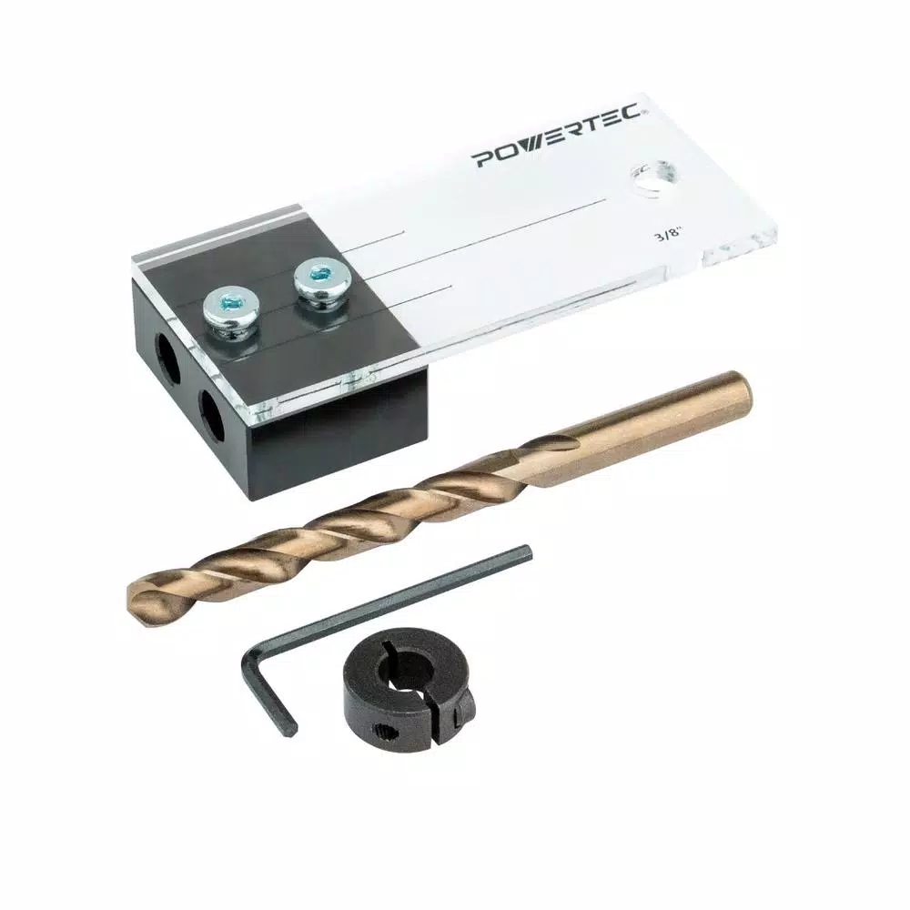 POWERTEC 3/8 in. Dowel Drilling Jig Kit with M35 Cobalt Drill Bit and Stop Collar