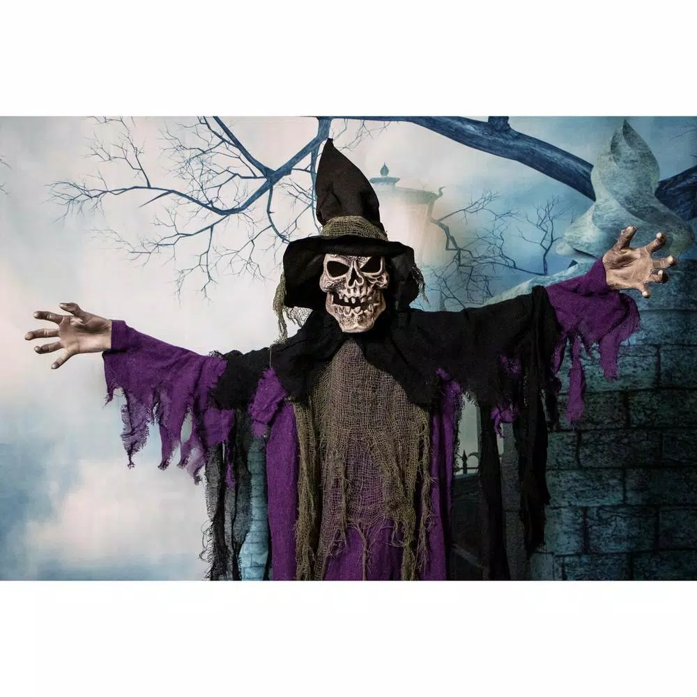 Haunted Hill Farm 6 ft. Animated Skeleton Witch Halloween Prop with Multi-Color Light Effects