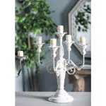 LITTON LANE Distressed White Iron Scroll 5-Light Candelabra Candle Holder thumbnail 1
