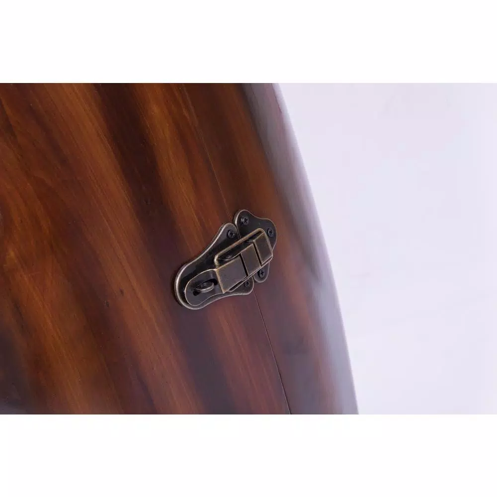 Vintiquewise Rustic Wooden Barrel Shaped Wine Bar Cabinet with Lockable Latch and 10-Bottle Storage
