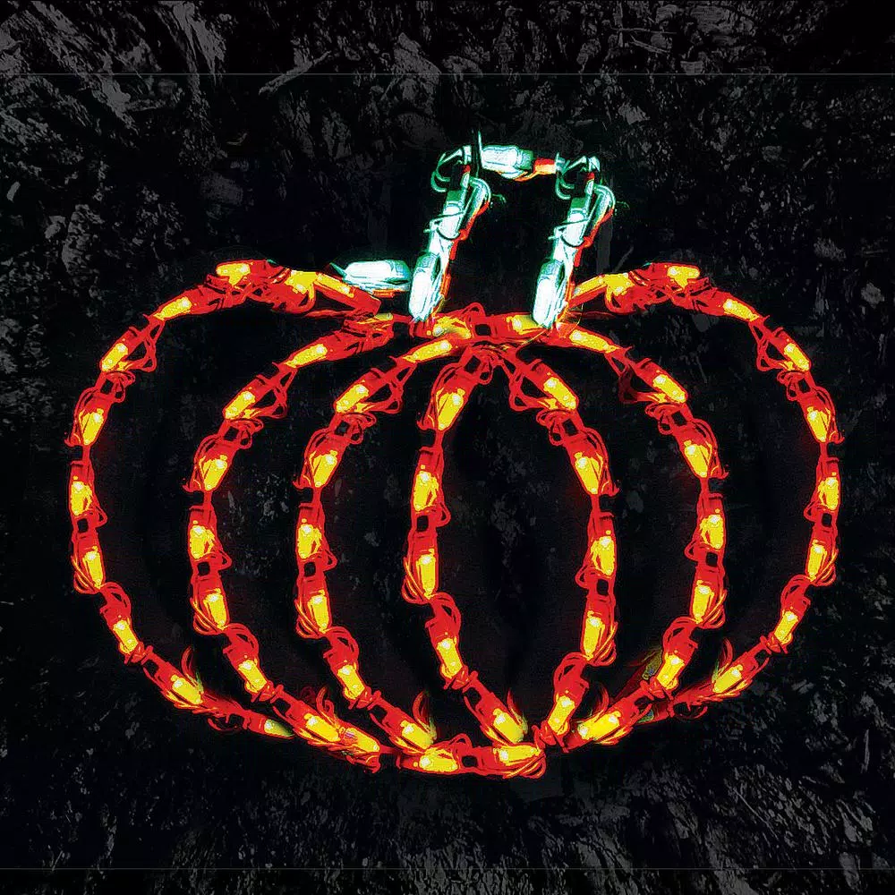HOLIDYNAMICS HOLIDAY LIGHTING SOLUTIONS 14 in. Lighted LED Little Pumpkin Sculpture - Orange & Green Halloween Decor