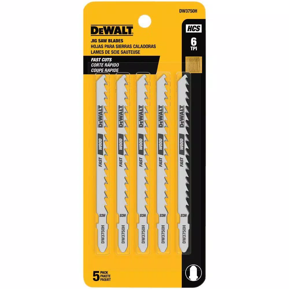 DEWALT 4 in. 6 TPI Wood Cutting Jig Saw Blades, T-Shank, 5-Pack