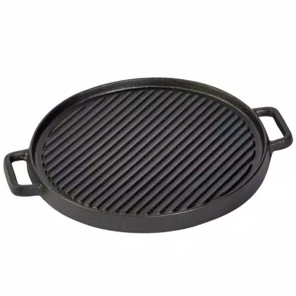 Basic Essentials 12 in. Pre-Seasoned Cast Iron Reversible Grill and Griddle Pan with Dual Handles