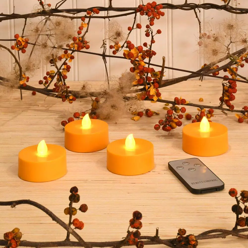 LUMABASE Orange Extra Large LED Tea Light Candles with Remote Control and Dual Timers, 4-Count