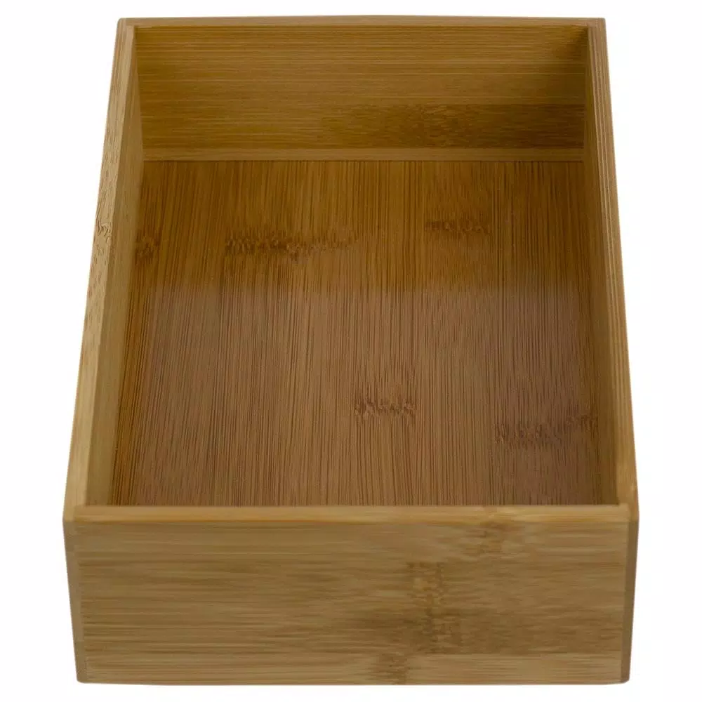 Unbranded Natural Bamboo Drawer Organizer - Rustic Wooden Storage Box for Office, Kitchen, and Bathroom