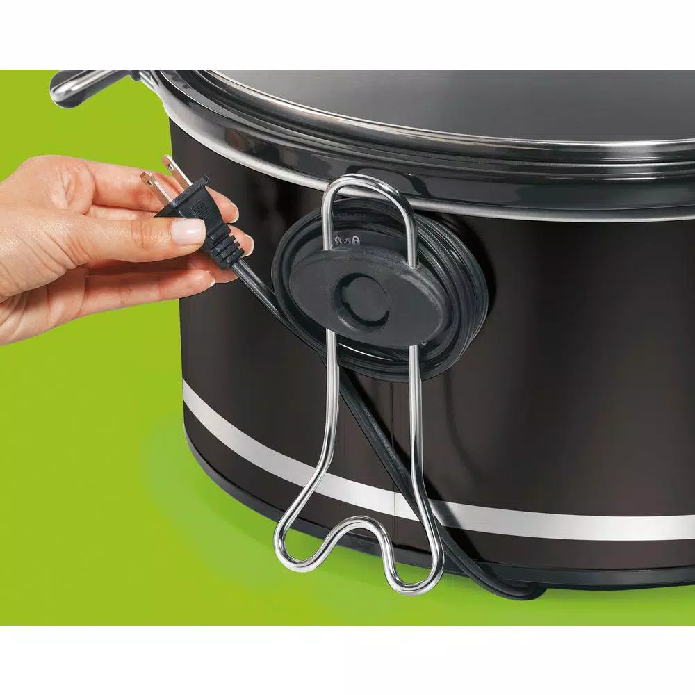 Hamilton Beach 8 Qt. Black Oval Slow Cooker with Glass Lid and Temperature Settings
