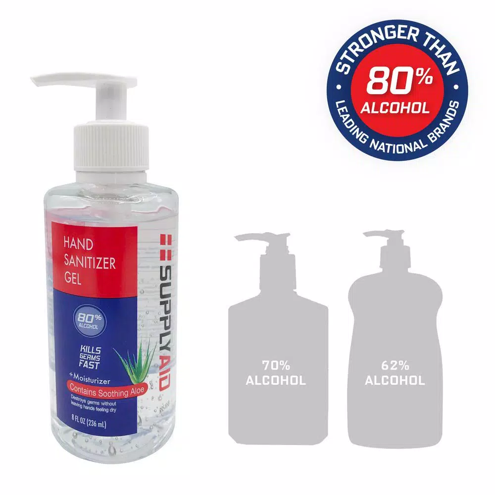 SupplyAID 8 oz. Hand Sanitizer Gel with 80% Ethyl Alcohol and Soothing Aloe Vera