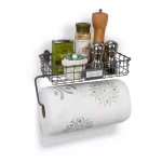 Spectrum Vintage Living Wall Mount Basket with Paper Towel Holder, Industrial Gray Steel thumbnail 1