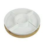 Elama Signature Collection Stoneware Appetizer and Condiment Server Set with Bamboo Lazy Susan Tray thumbnail 1