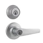 Kwikset Balboa Satin Chrome Exterior Combo Pack Door Knob and Deadbolt with SmartKey Security thumbnail 1
