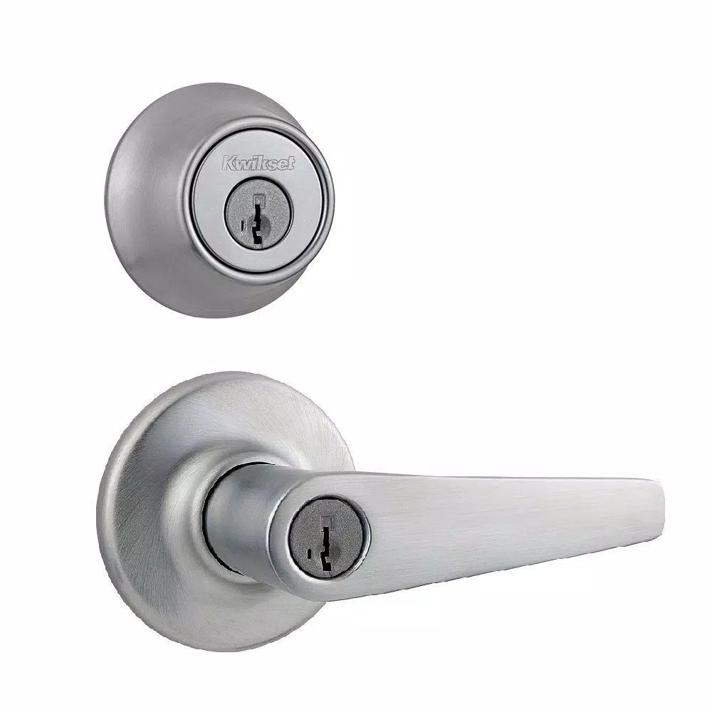 Kwikset Balboa Satin Chrome Exterior Combo Pack Door Knob and Deadbolt with SmartKey Security