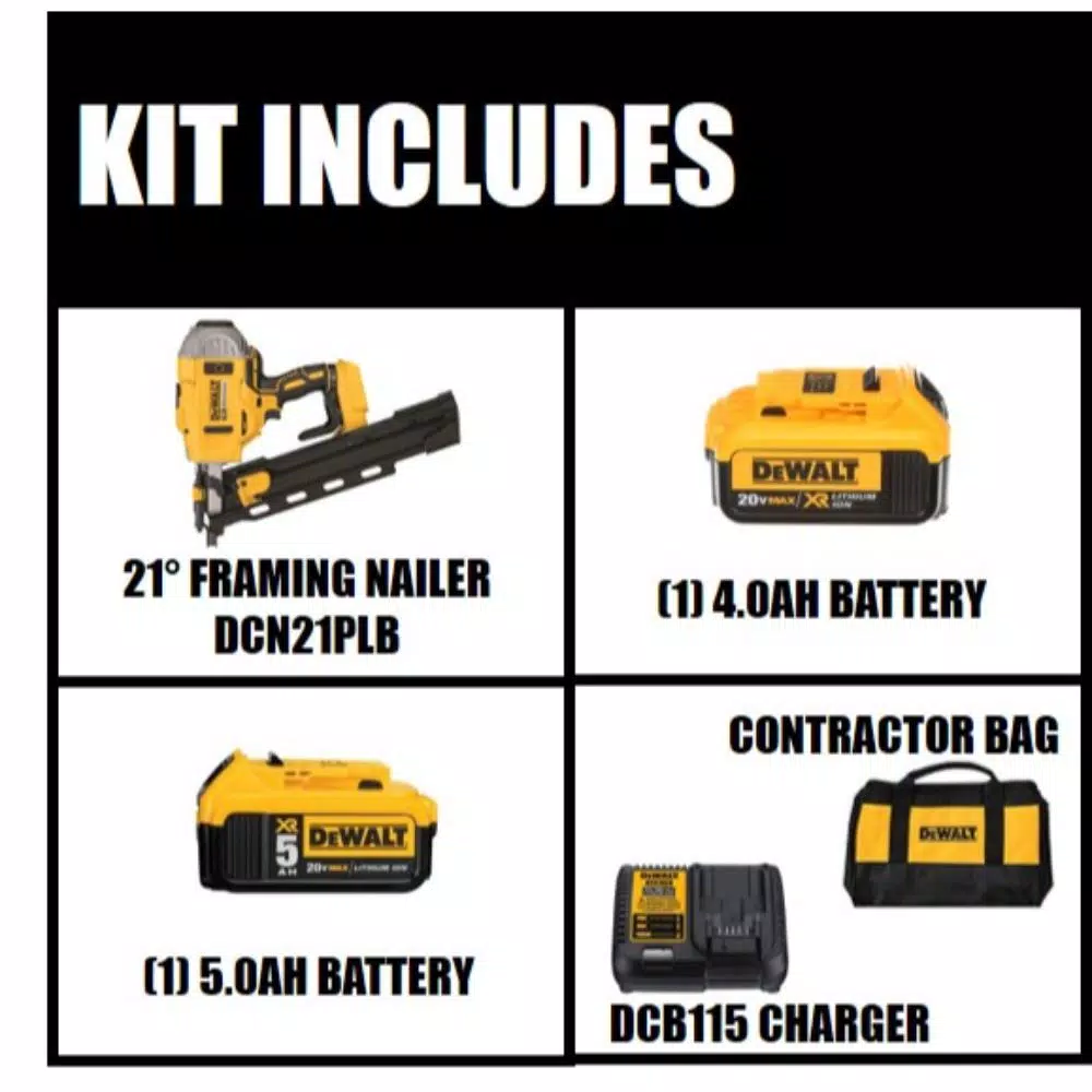 DEWALT 20V MAX XR Brushless 30-Degree Framing Nailer Kit with 4Ah and Bonus 5Ah Battery