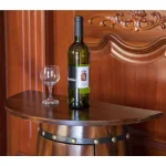 Vintiquewise Rustic Wooden Barrel Shaped Wine Bar Cabinet with Lockable Latch and 10-Bottle Storage thumbnail 6