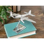IMAX Retro Airplane Metal Statuary - Silver Cast Aluminum Aviation Figurine thumbnail 6